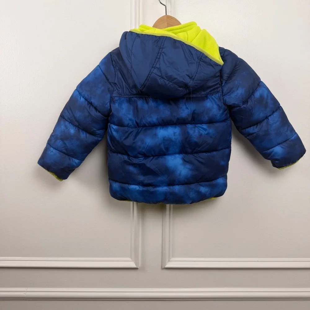 Snozu Boys Blue Tie Dye Puffer Jacket Hooded‎ Fleece Lined Winter Coat Size 5
